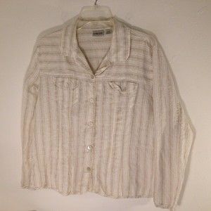 Chico's Linen Metallic Stripe Long Sleeve Button Front Top Shirt Size 2 US Large
